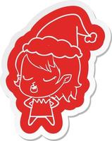 cute cartoon  sticker of a vampire girl wearing santa hat vector