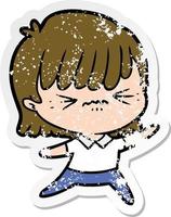 distressed sticker of a annoyed cartoon girl vector
