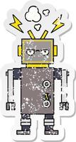 distressed sticker of a cute cartoon malfunctioning robot vector