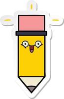 sticker of a cute cartoon pencil vector