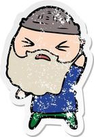 distressed sticker of a cartoon man with beard vector