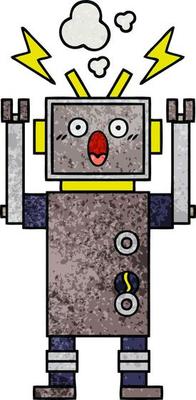 retro grunge texture cartoon malfunctioning robot