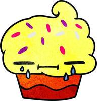 textured cartoon of a crying cupcake vector