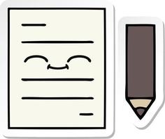 sticker of a cute cartoon test paper vector