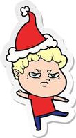 sticker cartoon of a angry man wearing santa hat vector