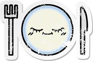 distressed sticker of a cute cartoon dinner plate vector