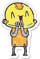 distressed sticker of a cartoon robot vector