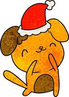 christmas textured cartoon of kawaii dog vector