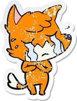 distressed sticker of a crying fox cartoon vector