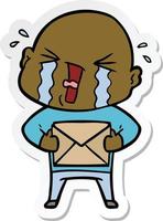 sticker of a cartoon crying bald man vector