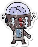 distressed sticker of a cartoon crying robot vector