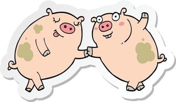 sticker of a cartoon pigs dancing vector