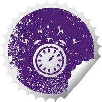 distressed circular peeling sticker symbol ringing alarm clock vector