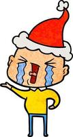 textured cartoon of a crying bald man wearing santa hat vector