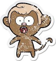 distressed sticker of a cartoon shocked monkey vector