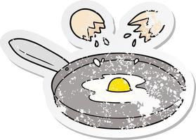 distressed sticker of a cartoon pan frying egg vector