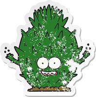 distressed sticker of a cartoon cactus vector