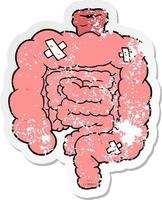 distressed sticker of a cartoon repaired intestines vector