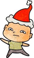 textured cartoon of a nervous man wearing santa hat vector