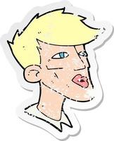 retro distressed sticker of a cartoon male model guy vector