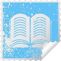 símbolo de pegatina de peeling cuadrado angustiado libro abierto vector