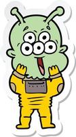 sticker of a happy cartoon alien vector