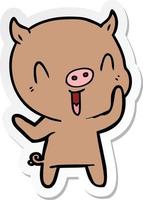 sticker of a happy cartoon pig vector