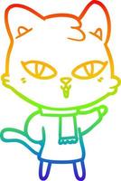 rainbow gradient line drawing cartoon cat vector