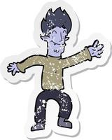 retro distressed sticker of a cartoon happy vampire man vector