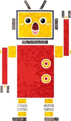 retro illustration style cartoon robot