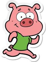 sticker of a happy cartoon pig running vector