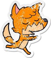 distressed sticker of a friendly cartoon fox running vector