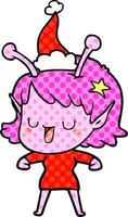 happy alien girl comic book style illustration of a wearing santa hat vector