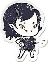 distressed sticker of a cartoon friendly vampire girl pointing vector