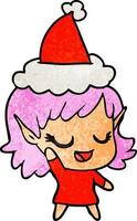 happy textured cartoon of a elf girl wearing santa hat vector