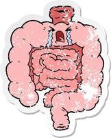 distressed sticker of a cartoon intestines crying vector