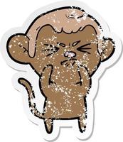 distressed sticker of a cartoon annoyed monkey vector