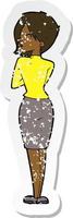 retro distressed sticker of a cartoon businesswoman ignoring vector