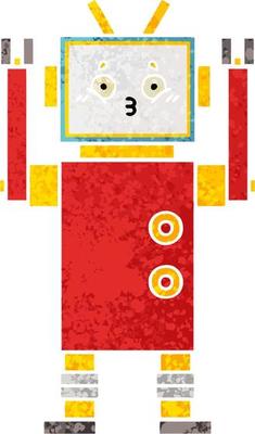 retro illustration style cartoon robot