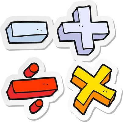 sticker of a cartoon math symbols