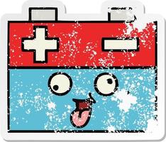 distressed sticker of a cute cartoon car battery vector