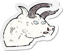 retro distressed sticker of a cartoon angry bull head vector