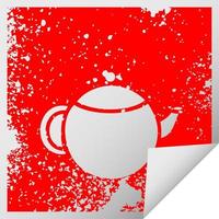 distressed square peeling sticker symbol red tea pot vector