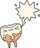 cartoon bad tooth and speech bubble in comic book style vector