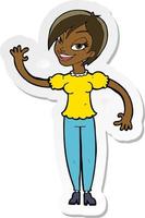 sticker of a cartoon woman waving vector