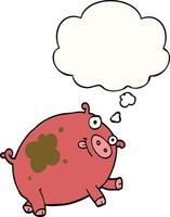 cartoon pig and thought bubble vector