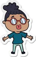 sticker of a cartoon woman wearing spectacles vector