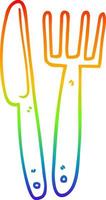 arco iris gradiente línea dibujo dibujos animados cuchillo y tenedor vector