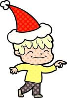 comic book style illustration of a happy boy wearing santa hat vector