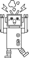 line drawing cartoon malfunctioning robot vector